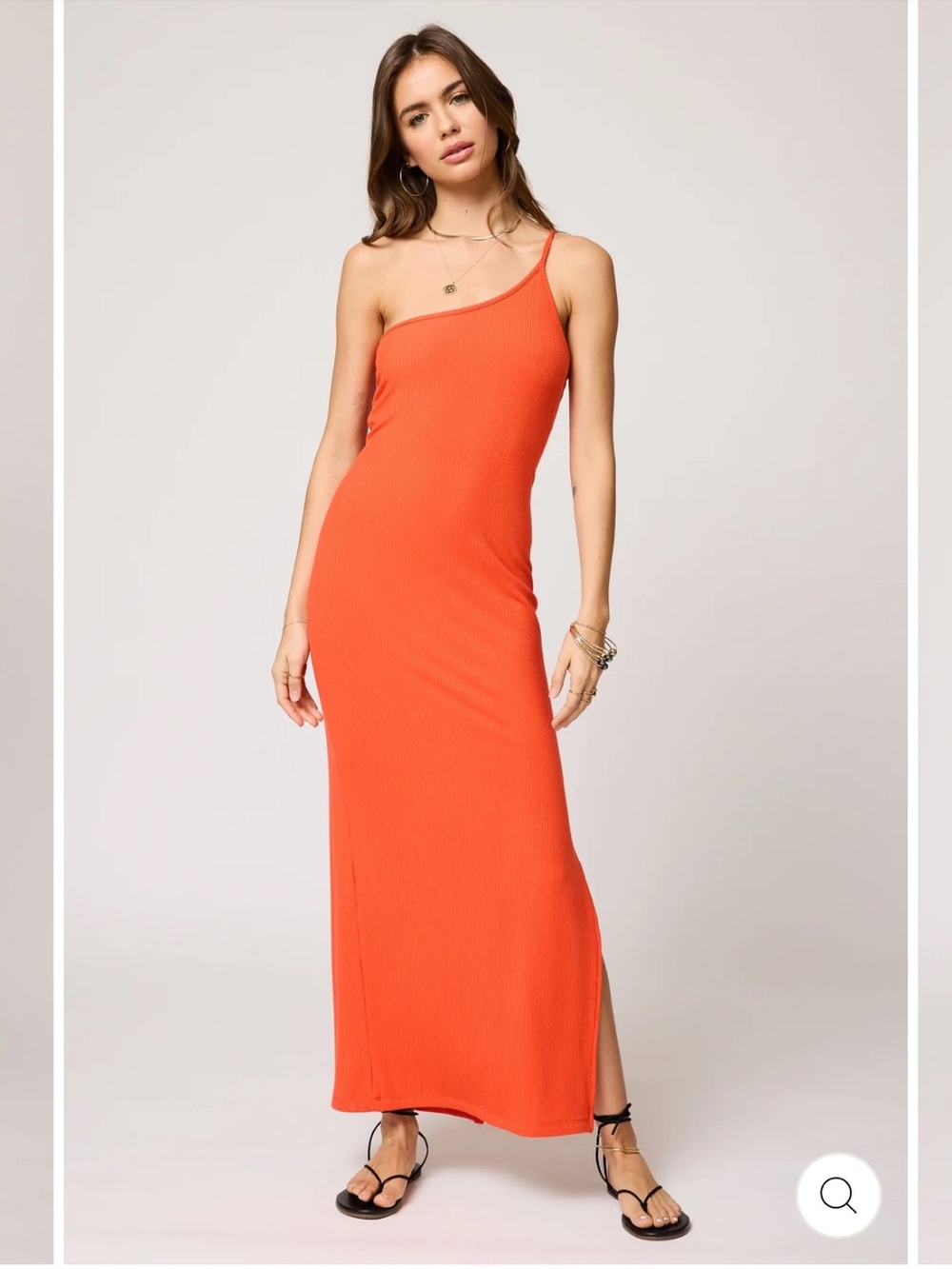 NWT Stillwater One-Shoulder Ribbed Maxi Dress in Orange